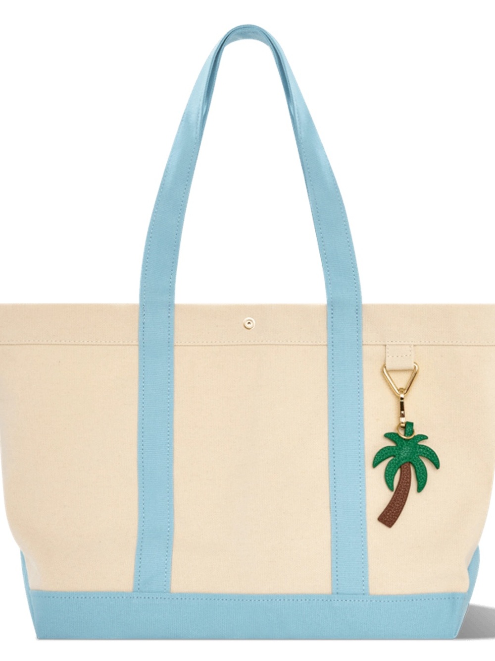 BaubleBar – Large Canvas Tote with Light Blue Straps and Palm Tree Charm